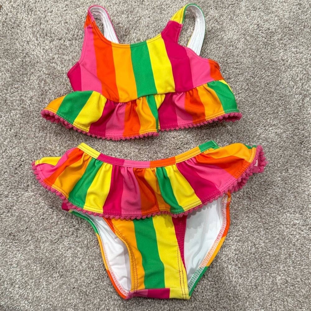 Posh Peanut Pink and Orange Striped Bikini size 6-12M like new